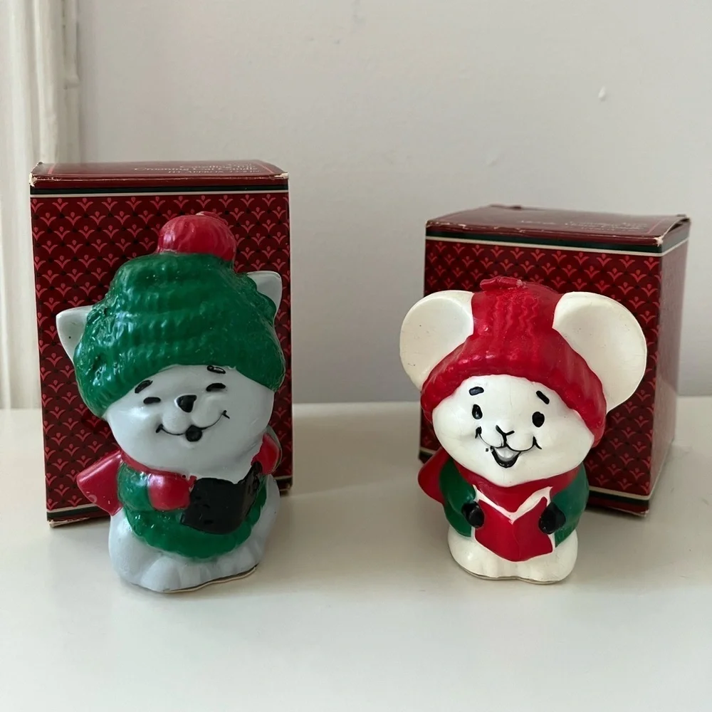 Vintage 1981 Avon Christmas Cat & Mouse Candle set